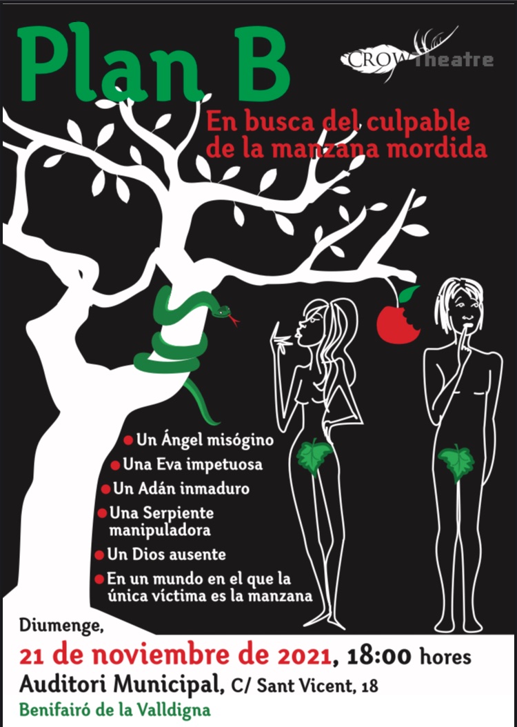 RubenNavarro's tweet photo. Una pandemia después PLAN B  vuelve a los escenarios! El 21 de noviembre a las 18h tendremos el placer de  volver a representar nuestra particular y divertida visión de la historia de Adan y Eva en el Auditorio Municipal de Benifairó de la Valldigna. Entrada gratuita 🌳🍎🐍 https://t.co/Njj4mzpsTN