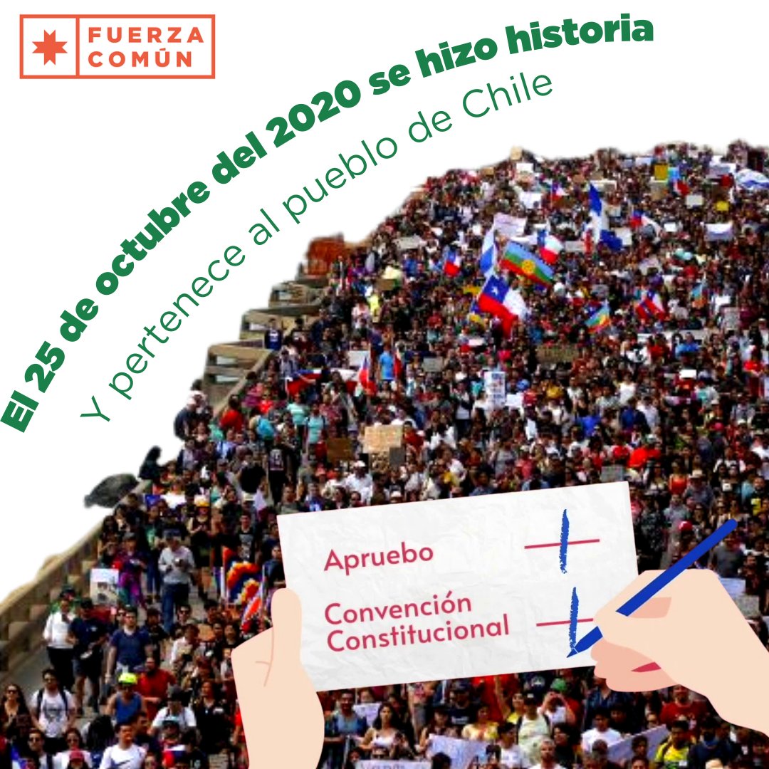 El 25 de octubre del 2020 Chile decidió cómo debía continuar su historia. El triunfo del #apruebo y la #convenciónconstitucional pertenecen al pueblo de Chile✊🏻

#FuerzaComun 
#plebiscito