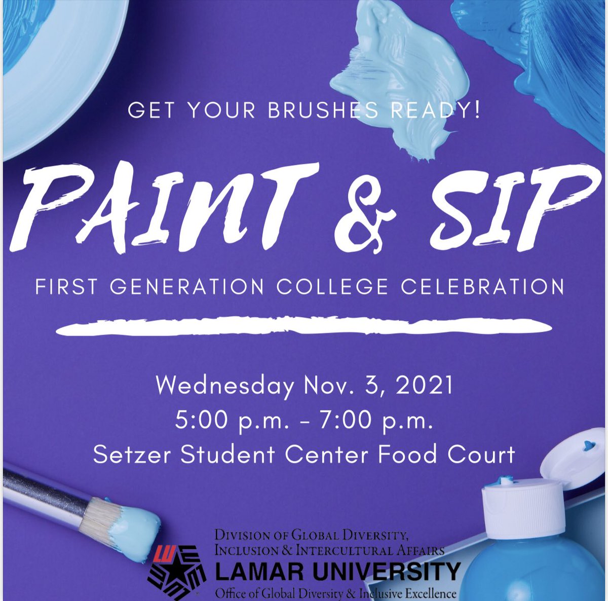 lu_diversityinc's tweet photo. Come out next Wednesday on Nov. 3 for Sip &amp; Paint 🎨 in celebration of our first generation students! ✨✨ https://t.co/qk4RrZxM3e