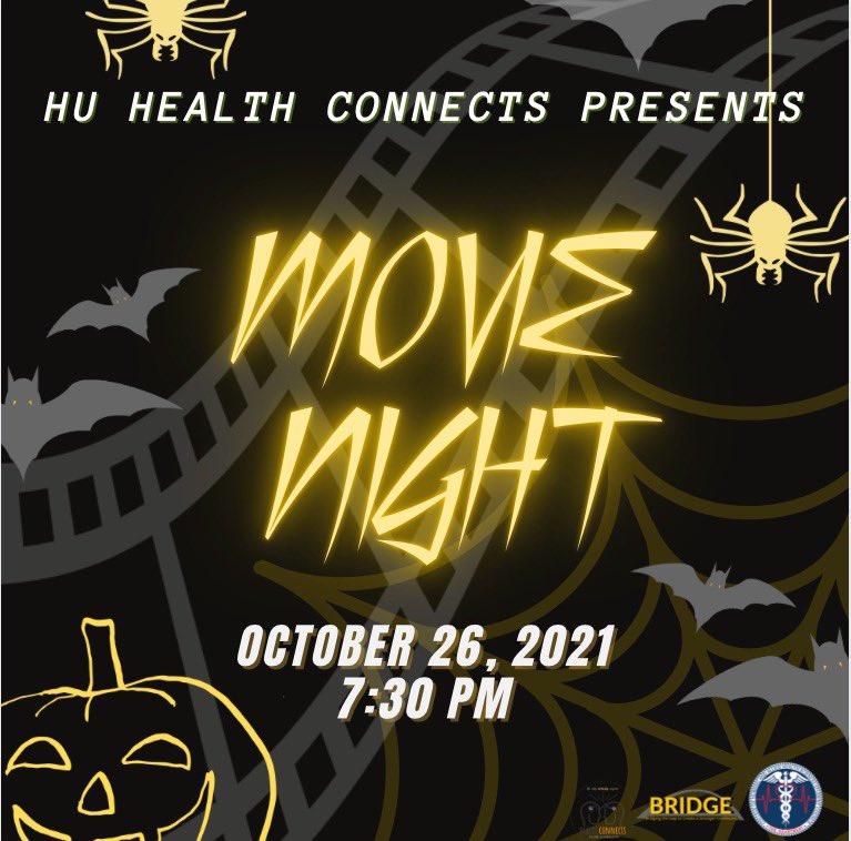 hconnectshu's tweet photo. Grab some snacks and some comfy clothes and be sure to log in for a spooky surprise! Join Health Connects for a movie night that you won’t forget! Link in our Bio! See you tomorrow! 🎃🖤👻 https://t.co/8ZNmpCcrwg