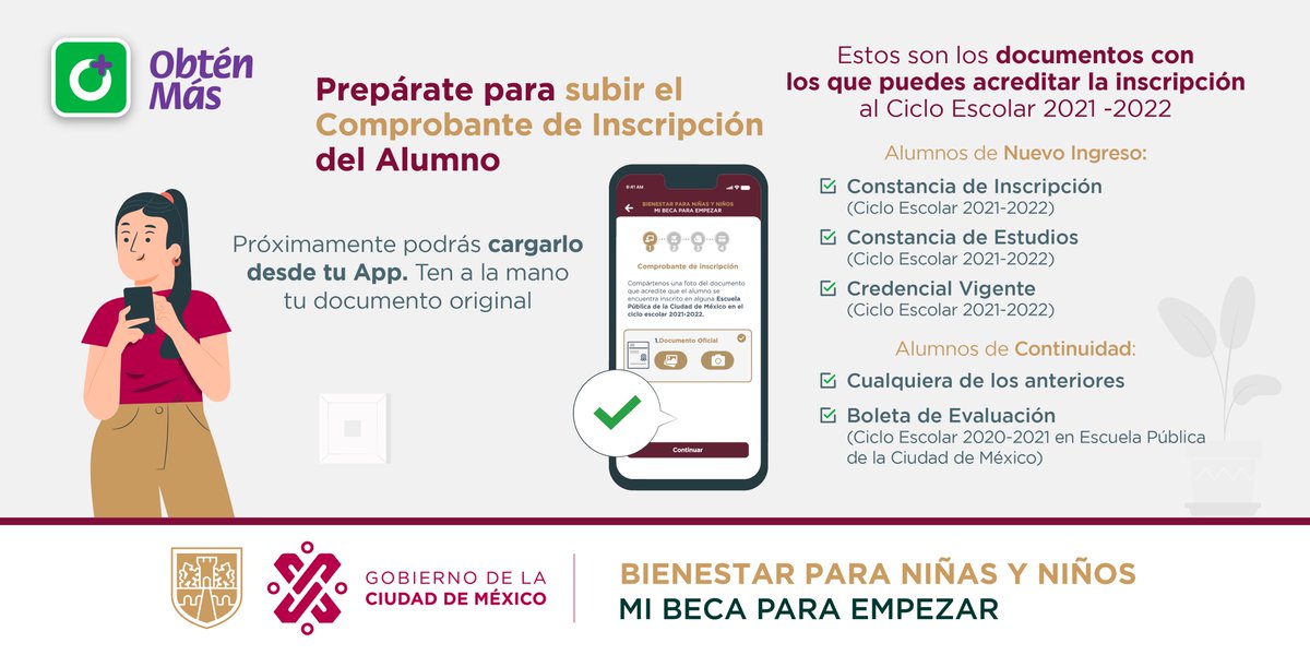 Obten_Mas's tweet photo. Si al momento de realizar tu registro, NO pudiste cargar el Comprobante de Inscripción de Alumno...
¡Prepárate! Próximamente podrás subirlo desde tu App 📄📲
#ObténMás https://t.co/uBKDCXPRzv