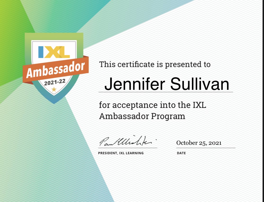 I’m very excited to be a part of this program that ensures learning through student engagement and real-time data! #IXLAmbassador