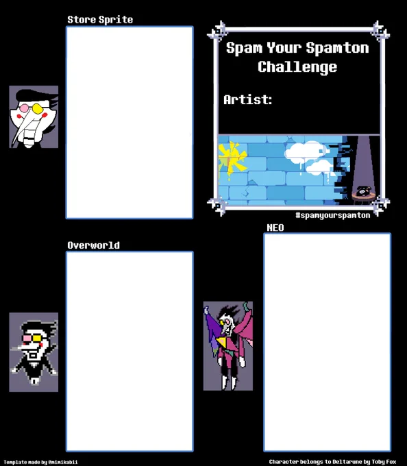 Hey #DELTARUNE and #spamton artists! Did someone ask for a draw in your own style challenge? You can use one or the other, or both!Use the hashtag #spamyourspamton when you post it! I'll try to RT as much as I can! 