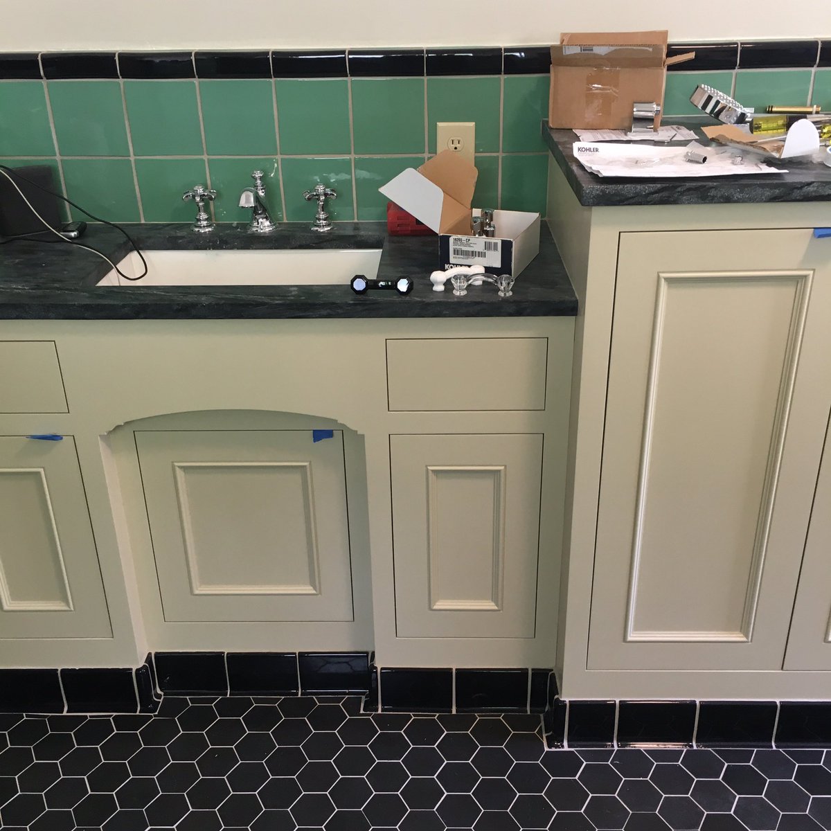 brettwatermantv's tweet photo. Here is my Monday, putting together final details for the recreation of a vintage styled bathroom for a 1930 Mediterranean Revival that had been stripped of all its character over the past 100+ years.  They weren’t afraid of color in the 1930’s and neither am I today! https://t.co/PtBYPc9kQJ