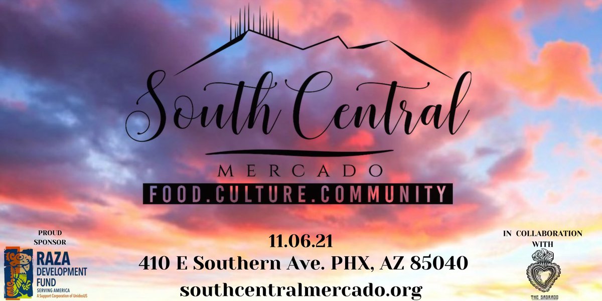 The South Central Mercado returns in 2 weeks to South Phoenix! 🙌🏽
Come support local businesses and artists Saturday Nov.6 from 9a-2p 
Good food, beautiful culture and amazing community! 
#phoenizaz #azlocal #southphoenix #communityevent #familyfriendly #petfriendly #supportlocal