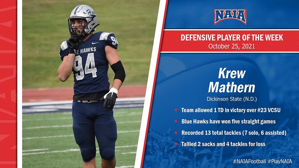 Football: Krew Mathern named NAIA Defensive Player of the Week
 - playnorthstar.com/article/6748