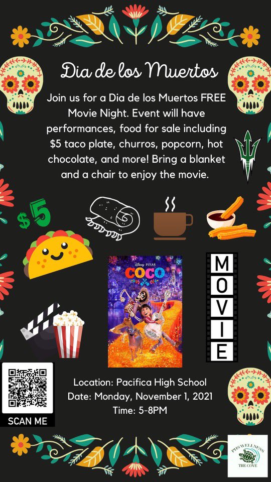 Triton Community, bring your blankets &amp; chairs out to the quad for a FREE screening of “Coco”, we’ll have entertainment, food vendors and alters set up for everyone to enjoy!!!  <a href="/phs_tritons/">Pacifica HS</a> <a href="/PHStritons/">Pacifica High School</a> @pacificahs_ptsa <a href="/pacificatritons/">Pacifica Tritons</a>
