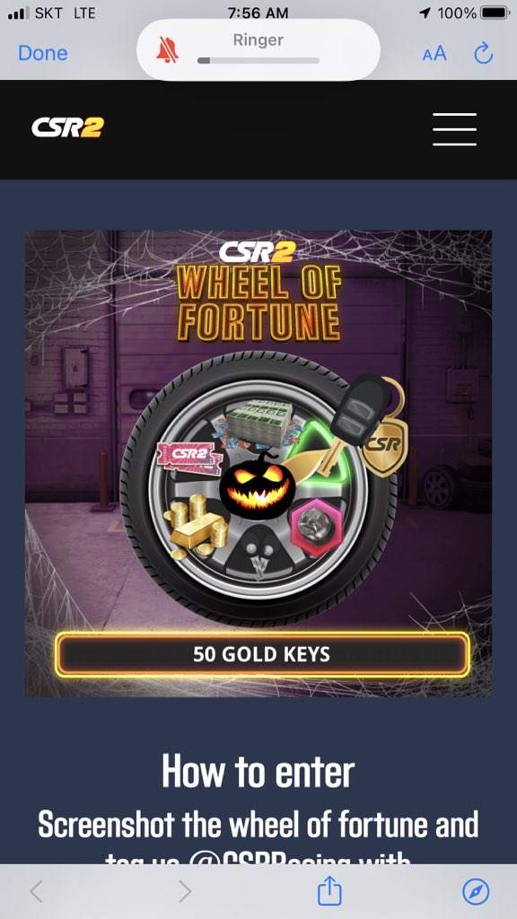 EomYIkhwan's tweet photo. @CSRRacing #CSR2WheelOfFortune  here is my wheel of fortune! Guys!! Please let me have these keys!! ;) happy Halloween! https://t.co/s3RdrxjzPk