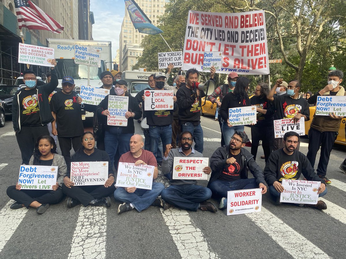 No more suicides, no more bankruptcies! Our 🚕 drivers are suffering. We won’t let City Hall turn its back on them. 

That’s why I got arrested today with <a href="/ZohranKMamdani/">Zohran Kwame Mamdani</a>, <a href="/ShahanaFromBK/">Shahana Hanif</a>, <a href="/AmandaSeptimo/">Amanda Septimo</a>, @NYCCouncil38, &amp; <a href="/HarveyforNY/">Harvey Epstein</a>.

.<a href="/NYCMayor/">Mayor Zohran Kwame Mamdani</a>, your move: end this crisis!