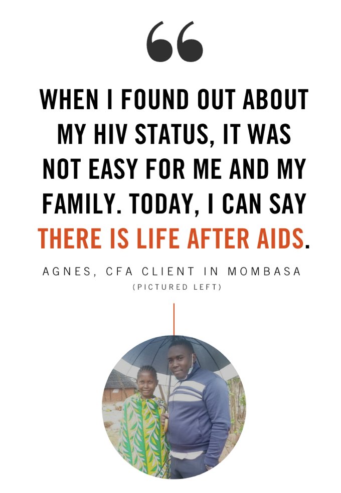 Agnes is 28 years old and lives in a small village called Mtondia with her mother and two children (aged 7 and 4 years old). Before she joined the CARE for AIDS program, Agnes was underweight and so sick that she couldn't walk by herself. (1 of 4)