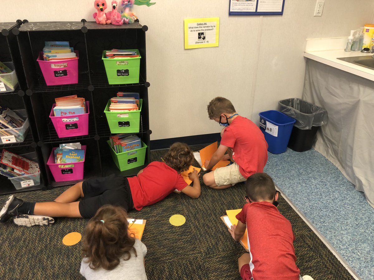 MissJohnsonUCF's tweet photo. Students worked hard today during our poem gallery walk! They had flip books where they had to answer questions about story element. Their answers were wonderful! Keeping them engaged ✔️ @OCPSnews https://t.co/fQWJKqq3Og