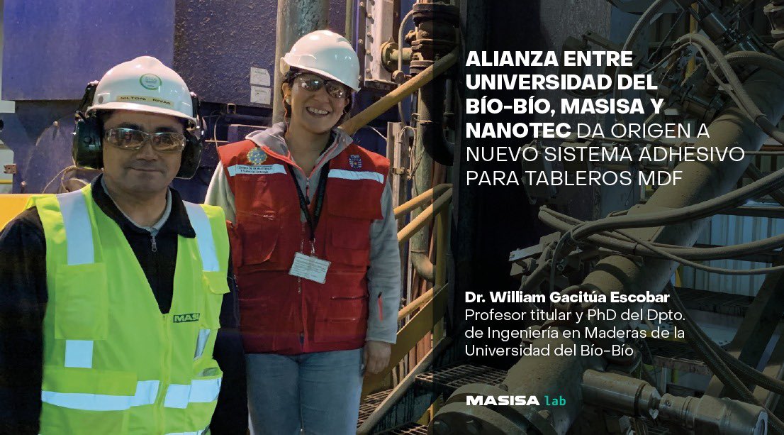 Esta alianza entre <a href="/ubbchile/">U. del Bío-Bío</a> , Nanotec y <a href="/Masisa_Chile/">Masisa Chile</a> trabajó para crear un nuevo mecanismo de adhesión, principalmente para ser usado en muebles que sean amigables con el medio ambiente, de resistencia mecánica y durabilidad remarcables.
masisalab.com/alianza-univer…