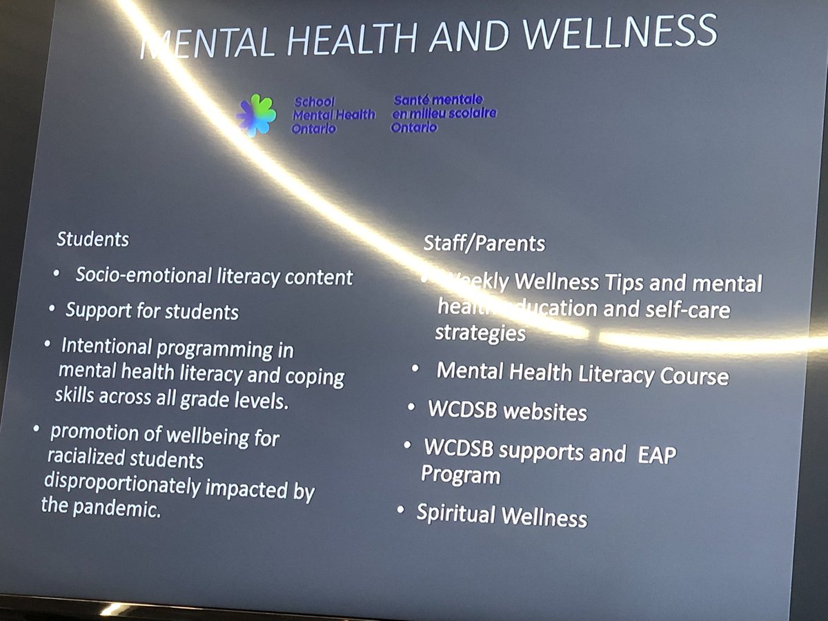 nottenloretta's tweet image. Update to Board regarding the key elements of our @WCDSBNewswire WellBeing plan - critical to strong staff and students and the foundation for #SuccessForEach &amp;amp; #PlaceForAll  #SentToBuild