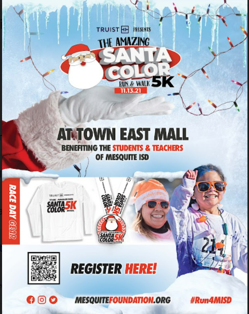 MISDVanguardHS's tweet photo. Register for The Amazing Santa Color Run &amp; Walk 5K taking place November 13! Please share with your friends and family and ask them to sign up with our school name. #Run4MISD https://t.co/wYlM7ysha8