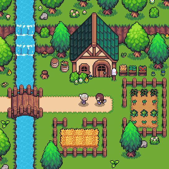 SylbieArts's tweet image. Re-done quite a few sprites so here's a little mock up of them ^^
Programming side of things, I'm currently working on equipment, changing stats and the tool sprite you hold depending on what you have equipped!
#gamedev #pixelart #showcase #crops #trees #indiedev #indiegame