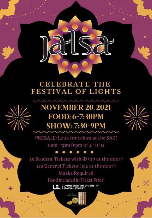 ISA_UofL's tweet photo. Jalsa 2021 will be happening November 20, 2021 from 7:30-9:00 pm in SAC Ballroom! Ticket prices are listed below on the flier and include food. DM us if you need tickets to come see the amazing show and performances we have lined up! :) https://t.co/DG4MOriRNJ