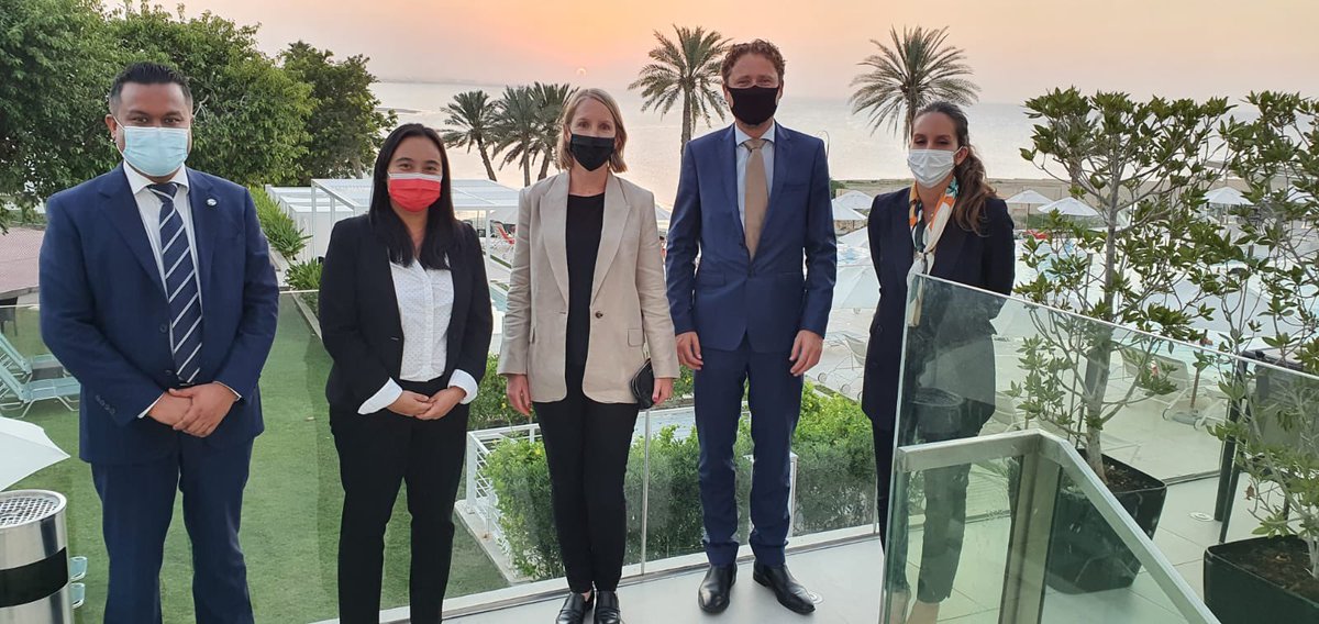NLinOman's tweet photo. Our ambassador had the opportunity to meet with the KLM regional manager and team, earlier this week, upon their visit, to discuss cooperation and the available connections between NL ↔️ Oman ✈️ 

#KLM #Oman #cooperation #flights #travel #nlinoman https://t.co/REwHtvgkWN