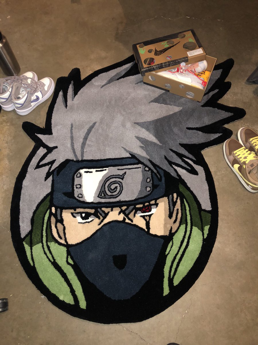 MasonPantoja's tweet photo. @hypland my kakashi rug finally came in!! can’t wait to hang it! p.s. (had to flex the snkrs) https://t.co/BH7tcZAbz3