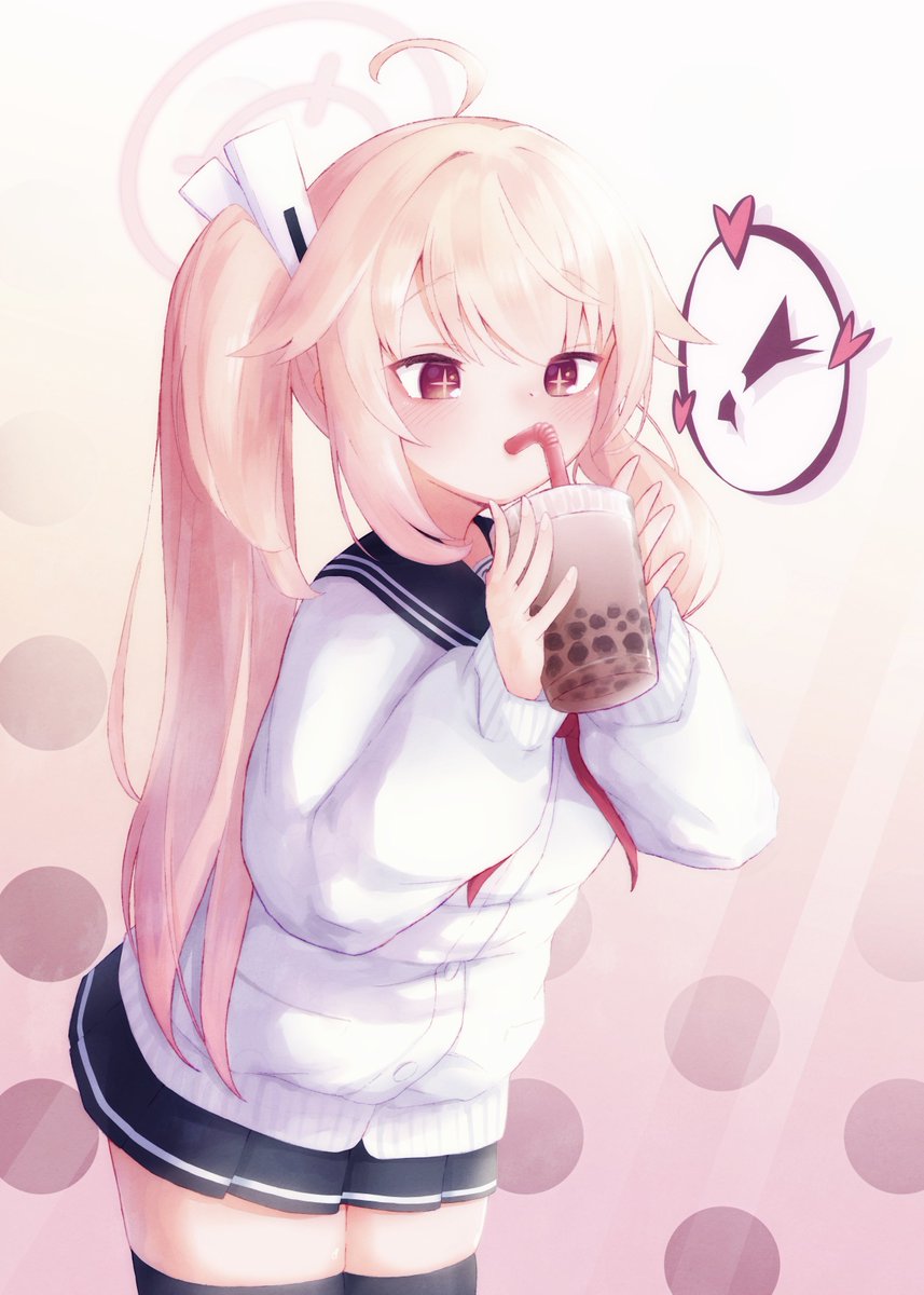 柚鳥ナツ(ブルアカ) 「はじめてのタピ活ナツちゃん #ブルアカ 」|shi0n♨️のイラスト
