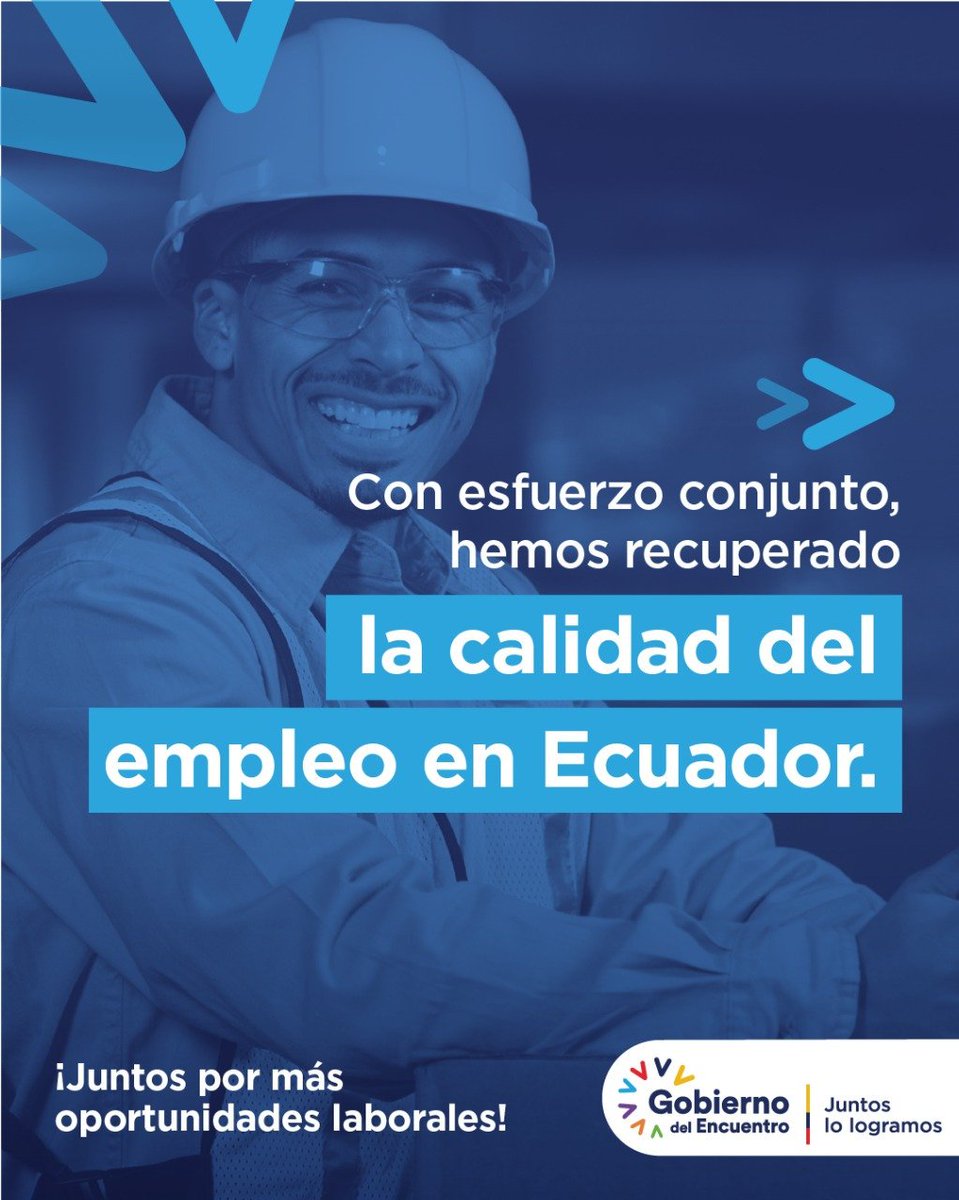 ¡Estamos unidos para reactivar al #Ecuador! 

Hemos generado nuevos trabajos para los ecuatorianos: el 33.5% de la población tiene un empleo adecuado. 

#JuntosLoLogramos