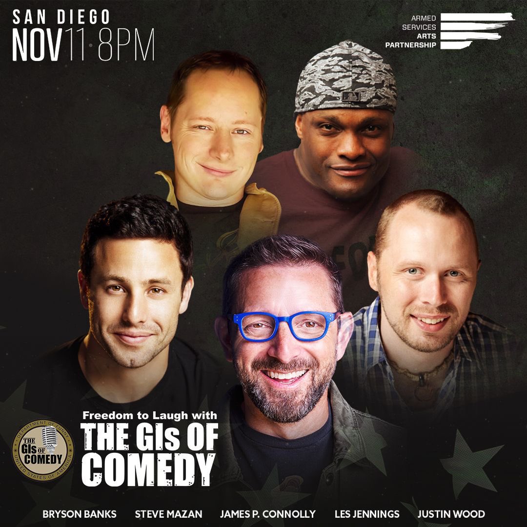 Hey #SanDiego! Celebrate #VeteransDay with the @gisofcomedy at @LaughFactorySD on Thur 11/11! Featuring @stevemazan (@USNavy) @eljayethecomic (@usairforce) @jamespconnolly (@USMarineCorps) #JustinWood (@USArmy) & @ASAP_Vets! Get tix eventbrite.com/e/freedom-to-l…