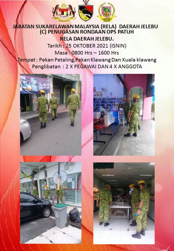 RELAJELEBU's tweet photo. (c) PENUGASAN RONDAAN OPS PATUH RELA DAERAH JELEBU
#OPSPATUH
#JELEBU
#Amaldanpatuh
#KitaJagaKita 
#NormalBaharu 
#Setiabakti 
@yahyakgc @relamalaysia @PrdGunalan @RELA_N9
@HairolBatista https://t.co/CRmaxGnZVi