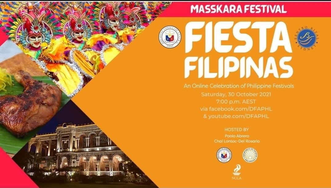 PHLinSydney's tweet photo. Watch the special episode of "Fiesta Filipinas: An Online Celebration of Philippine Festivals" featuring the Masskara Festival of Bacolod City on 30 October 2021, 7:00 p.m. (Sydney time) via the DFA  Official FB and YouTube channel.

#PHLinSydney #FiestaFilipinas #DFAPHL https://t.co/UxFtkrlh1I
