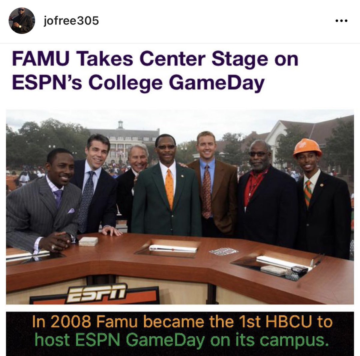 jofree305's tweet photo. 1st HBCU to                      1st HBCU to
host First Take.            to host Game Day
@FAMU_1887               @FAMUAthletics https://t.co/K4q0PI19H1