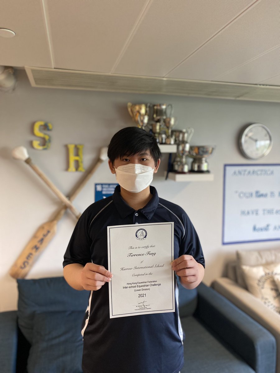 HHKSShackleton's tweet photo. Congratulations Terrence! Celebrated in our @Harrow_HK School Assembly for success in the HK inter-school equestrian challenge! What an example to the #boysofshackleton! @HarrowHKSport @HHKSPastoral #BoysOfCourage https://t.co/dPPz9MDQGT