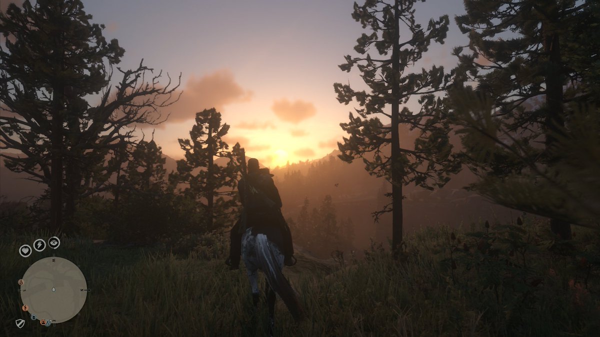 9Squishman's tweet photo. These shots of the sun rise are my favorites! I took them while I was out riding with @r0gues_fr0ntier #rdr2 #rdr2photography #RockstarGames #xbox #OutlawsForLife https://t.co/Bkv7nK9RmY