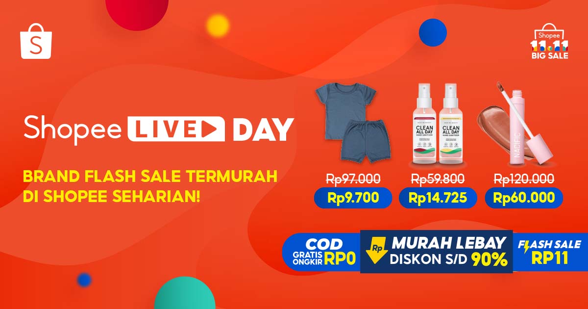 Sobat Shopee! HARI INI kamu bisa nonton &amp; dapetin banyak PROMO menarik di Shopee Live Day! 😍 Nikmati beragam promo mulai dari COD Gratis Ongkir Rp0, Murah Lebay Diskon s/d 90%, hingga Flash Sale Rp11! 🥰 Cek di sini 👉 shopee.co.id/m/11-11 #1111ShopeeBigSale