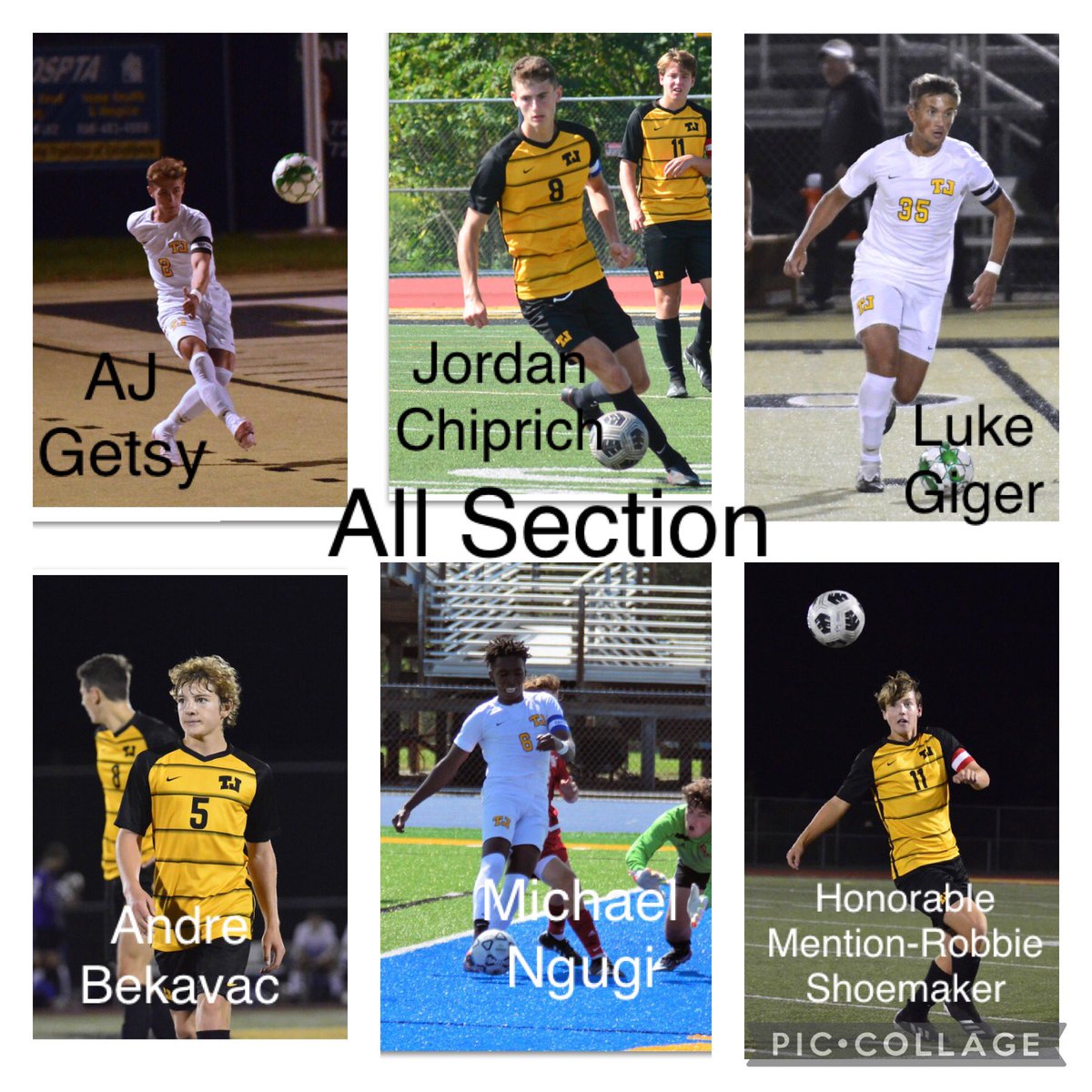 TJSoccerBooster's tweet photo. Congratulations boys on being named to the All Section Team

AJ Getsy⚽️🐾
Jordan Chiprich⚽️🐾
Luke Giger⚽️🐾
Andre Bekavac⚽️🐾
Michael Ngugi⚽️🐾
Robbie Shoemaker -Honorable Mention⚽️🐾

@TribLiveHSSN @MVI_sports @pghsoccernow @PGVarsityXtra 

#whatsstoppingyou https://t.co/nm8wT1wzCs