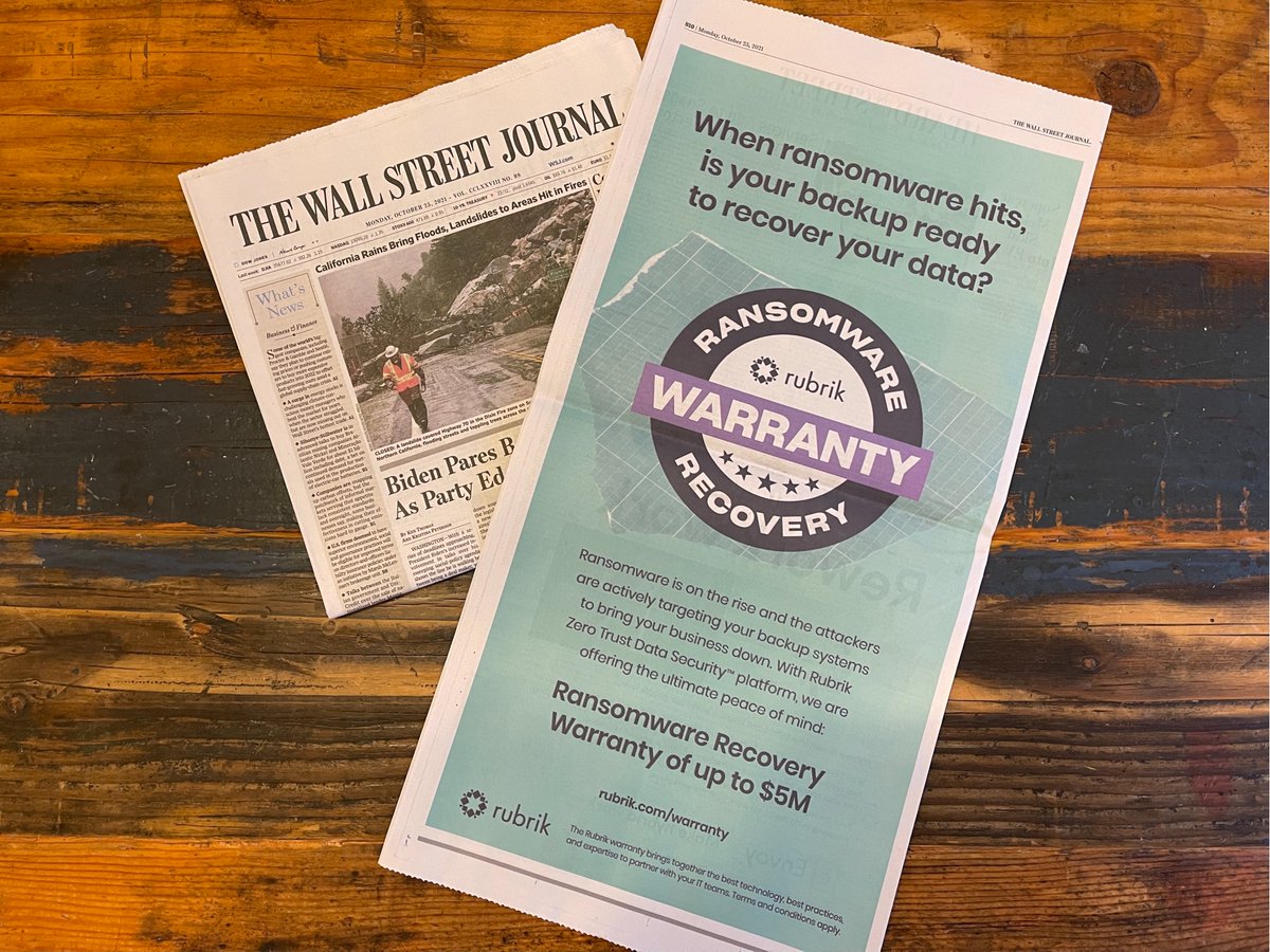 nitnag's tweet photo. 👀 did you see what was in the @WSJ this morning? More about the offer: https://t.co/DFVKzpNLYk #Ransomware #DataSecurity @RubrikInc https://t.co/2XIOReOghM