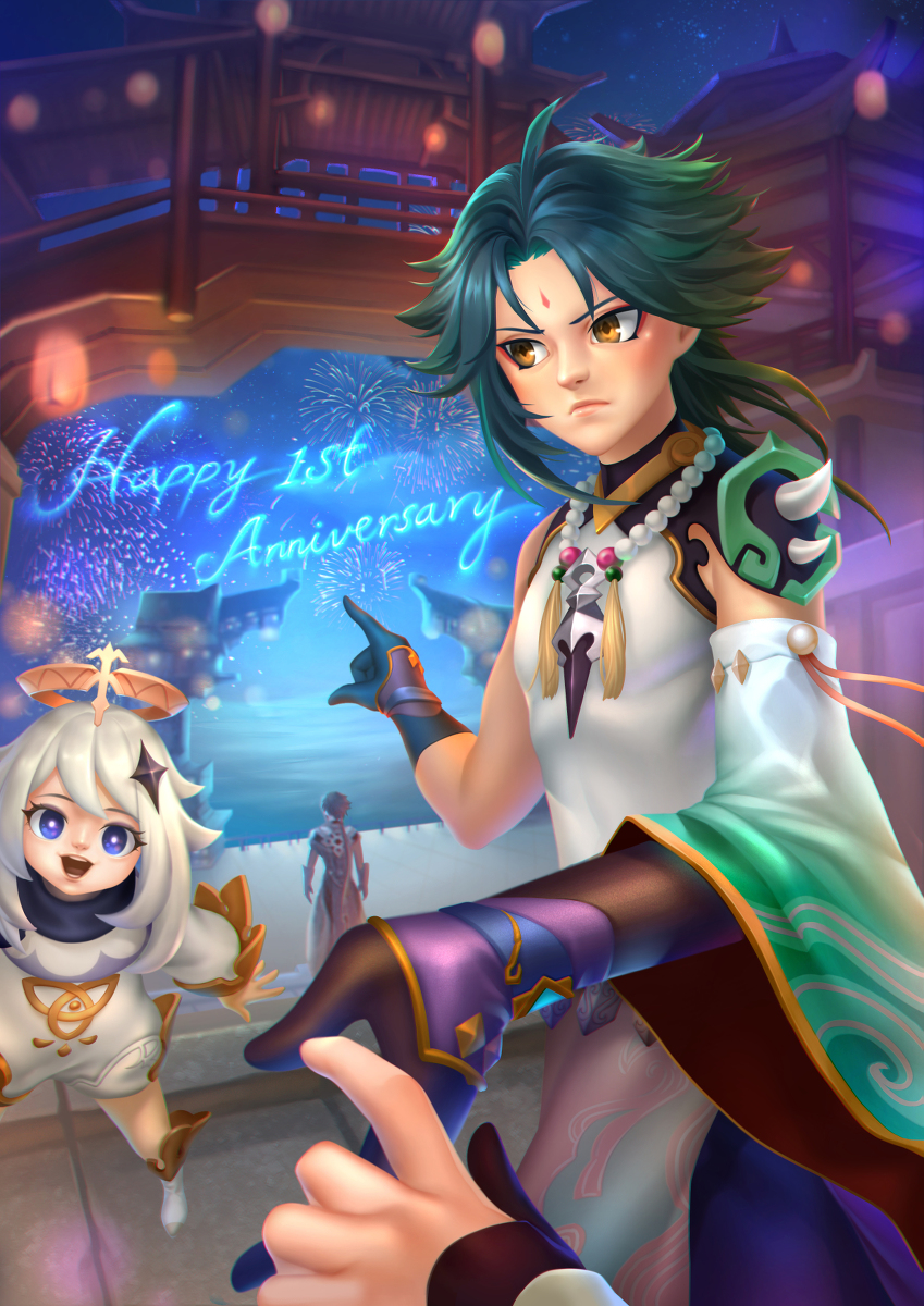 原神一周年 #魈 #派蒙 #鐘離 #原神 #GenshinImpact #原神一周年 #璃月 #米哈游 pixiv.net/artworks/93692…