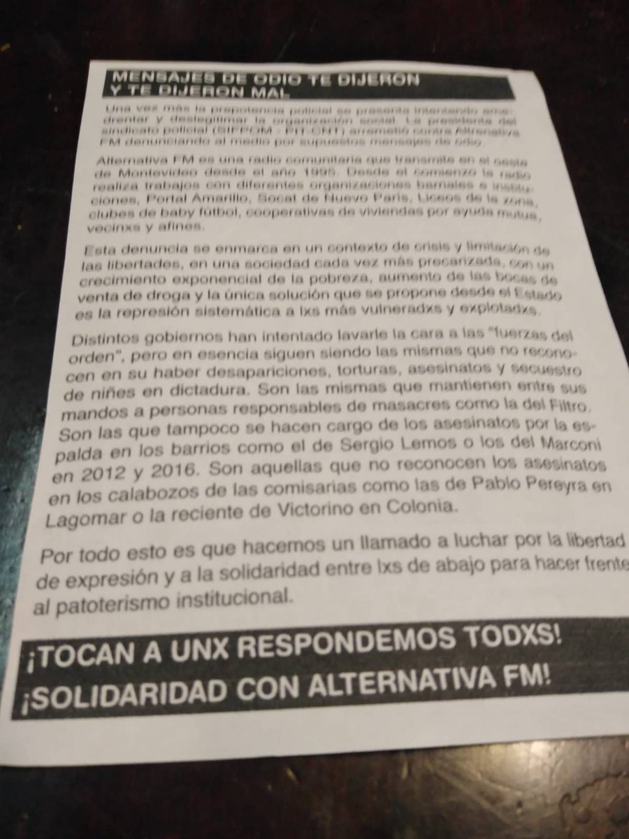 LilithGeraldine's tweet image. ⚡Festi #AntiFascista en #Montevideo

🗓️Sábado 6 de Noviembre

◾¡Por las libertades y en defensa de los medios alternativos de comunicación!
◾¡Solidaridad con Radio @alternativa_105!
◾¡Tocan a unx respondemos todxs!