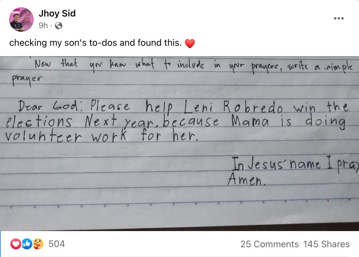 FedicTheGreat's tweet photo. From a fellow volunteer's young son, so inspiring, he understood her Mom's volunteer efforts &amp; that in this present battle between Good &amp; Evil, between Truth &amp; Lies, our VICTORY will be vouchsafed by the power of Prayers, God Bless us who serve with Love &amp; Joy #LetLeniLead2022 https://t.co/maAZTshqoB