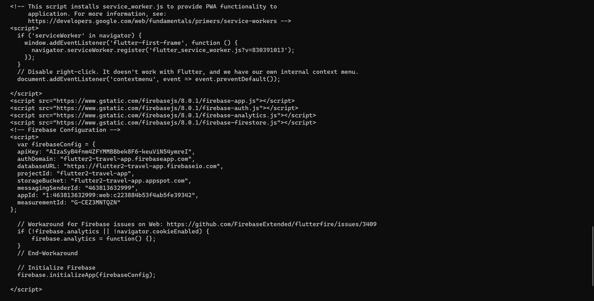 romashkin_dev's tweet image. #Flutter #flutterdev #FlutterFolio
I wonder how long FlutterFolio firebase config has been in the public domain? Is it normal practice?
curl -X GET flutterfolio.com