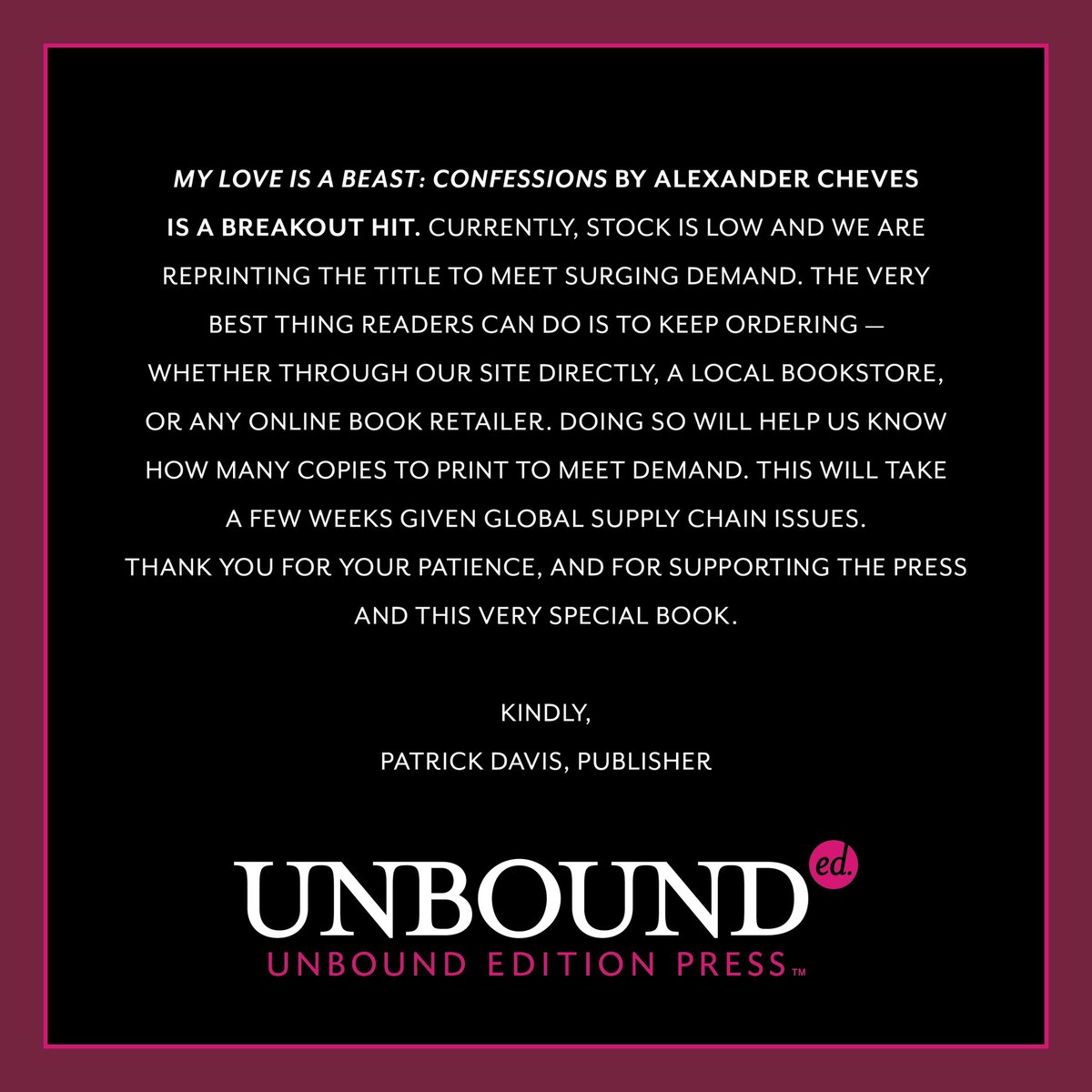 Unbound Edition Press tweet media