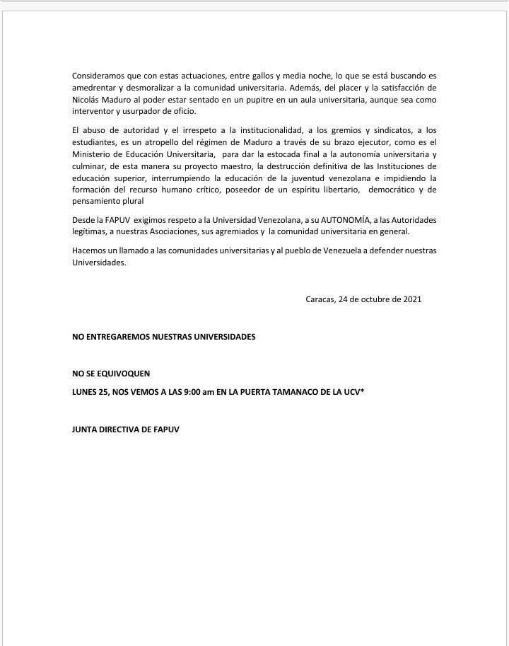 Comunicado de <a href="/FAPUV/">FAPUV</a> ante las agresiones desmedidas dede el ejecutivo nacional en contra de las Asociaciaciones federadas y su personal. Docentes agremiados en éstas instituciones.