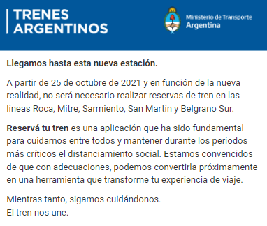 TrenDeLaCostaHT's tweet photo. RT @LineaMitreInfo: Dejó de estar en vigencia el esquema de reservas de asiento en los trenes de Trenes Argentinos (SOFSE), debido a que ya no rige ninguna norma de aforo.
#TrenTigre #TrenSuarez #TrenMitre #TrenZarate #TrenCapilla #TrenDeLaCosta https://t.co/EXC45do8y0