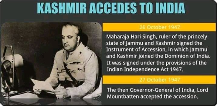 On this day in 1947 #MaharajaHariSingh signed the Instrument of #Accession of #JK to #India

The legal document was executed by Maharaja Hari Singh, ruler of the then princely state of #JammuKashmir #Jammu #Kashmir

#AccessionDay

My humble #Pranams 

#VijayDiwas #JK_AccessionDay