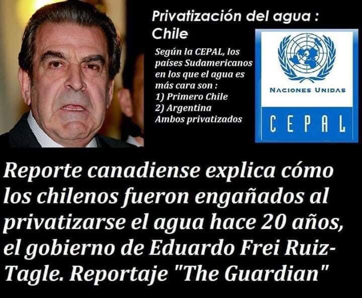 Hoy se sabe quién fue el q vendió las aguas, Eduardo Frei Ruiz-tagle y esto fue hace 20 años.
La pregunta es ? 
Cuánto recibió Eduardo Frei por privilegiar a las empresas generadores de Energía.
Uno de los Presidente más corruptos Frei!!!