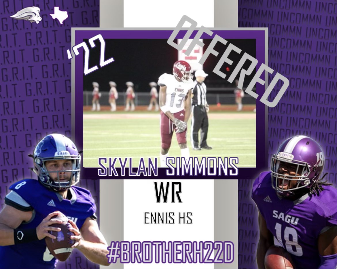 SkylanSimmons's tweet photo. After talking to @Coachp2827 I’m blessed to receive my second offer from SAGU @sagu_football @coachrsmith12 thank you for believing in me https://t.co/0SZNZEG8vX