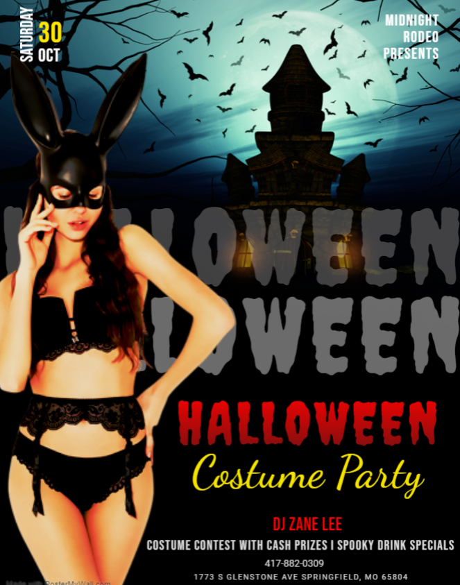MidnightRodeoMO's tweet photo. Make plans to join us this Saturday night for the best @Halloween Party in the city! Doors open at 7 pm. Wear your favorite costume or come as you are. #springfield #midnightrodeomo @BarstoolMOState https://t.co/Rdk1PUd1RI