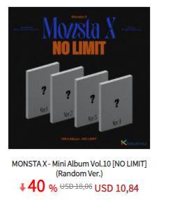 Ktown4u_IDN's tweet photo. Ktown4u ID X @monstaxtradeINA 

💿MONSTA X - Mini Album Vol.10 [NO LIMIT]
🖤Random Ver.
🖤[4CD SET] Ver.1 + Ver.2 + Ver.3 + Ver.4
🖤KIT ALBUM

📍DANA payment is available!

40% OFF👉https://t.co/43uvdTgQLT https://t.co/nLZgLJLaZY