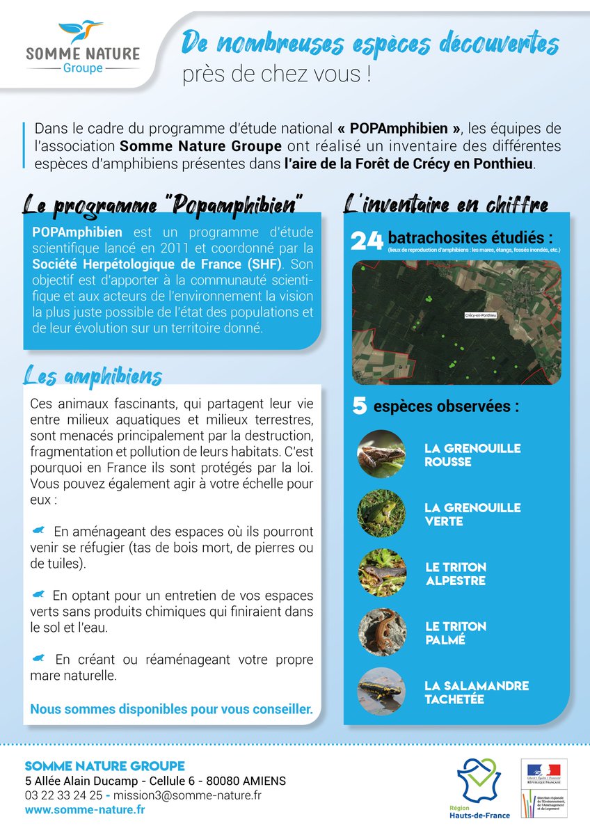 Dans le cadre du programme Popamphibien, notre équipe de naturalistes parcours de nombreuses zones afin d’observer les populations d’amphibien. Cette année, 7 « aires », regroupant chacune plusieurs communes ont été prospectées. Plus de 1000 individus ont pu être observés.