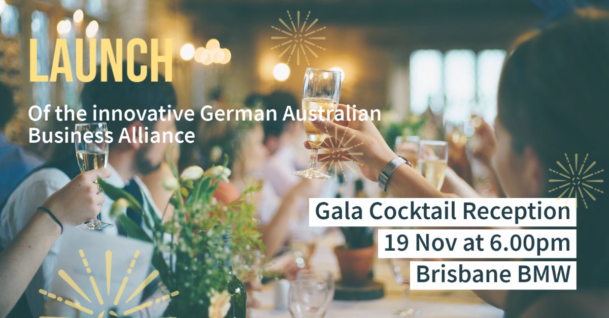 Together with GABA we have the pleasure to invite you to the 𝗚𝗮𝗹𝗮 𝗖𝗼𝗰𝗸𝘁𝗮𝗶𝗹 𝗥𝗲𝗰𝗲𝗽𝘁𝗶𝗼𝗻 🍸 on 19 Nov. Join us to celebrate the #launch of the innovative German Australian Business Alliance (#iGABA), QLD State Partner of <a href="/GermanChamberOz/">German-Australian Chamber</a> events.humanitix.com/celebrating-38…