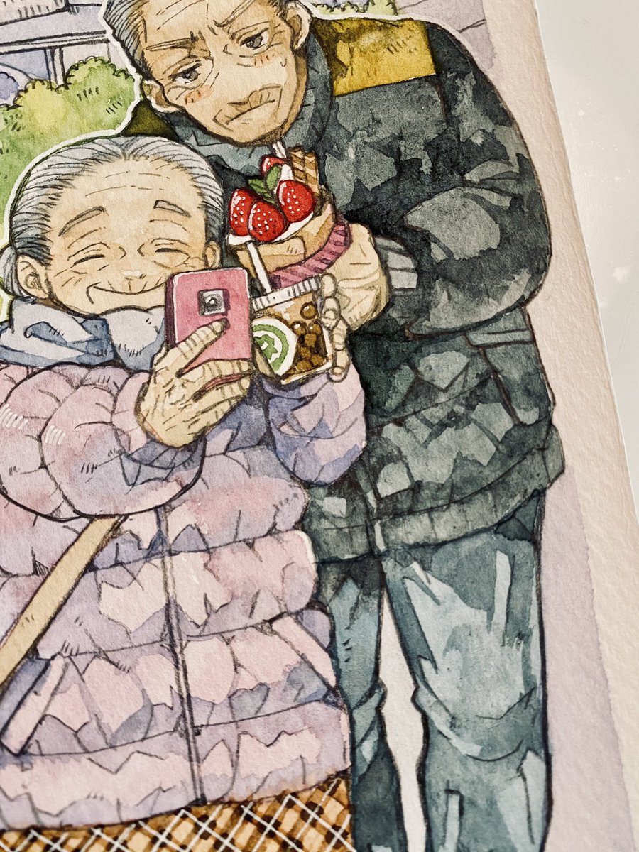 old old woman phone food 1boy cellphone crepe  illustration images