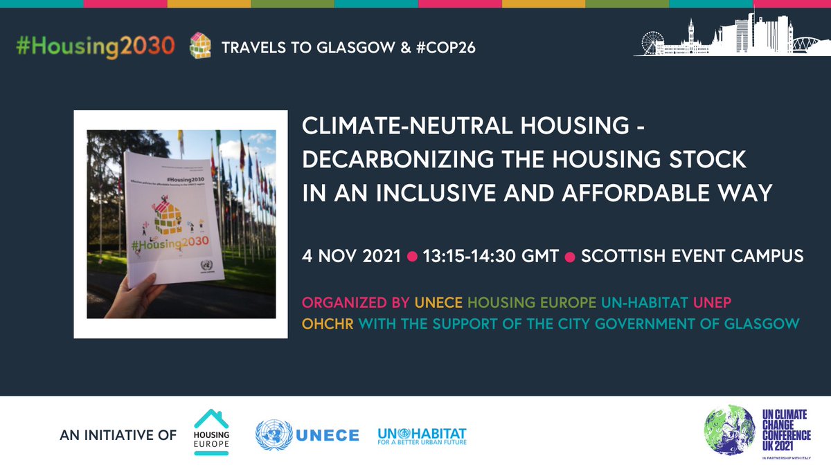 Housing2030 ideas for decarbonizing housing in an affordable and inclusive way will be examined at the COP26 Conference in Glasgow. Check the website housing2030.org for details and ideas on solutions to housing affordability and climate neutral housing challehes.