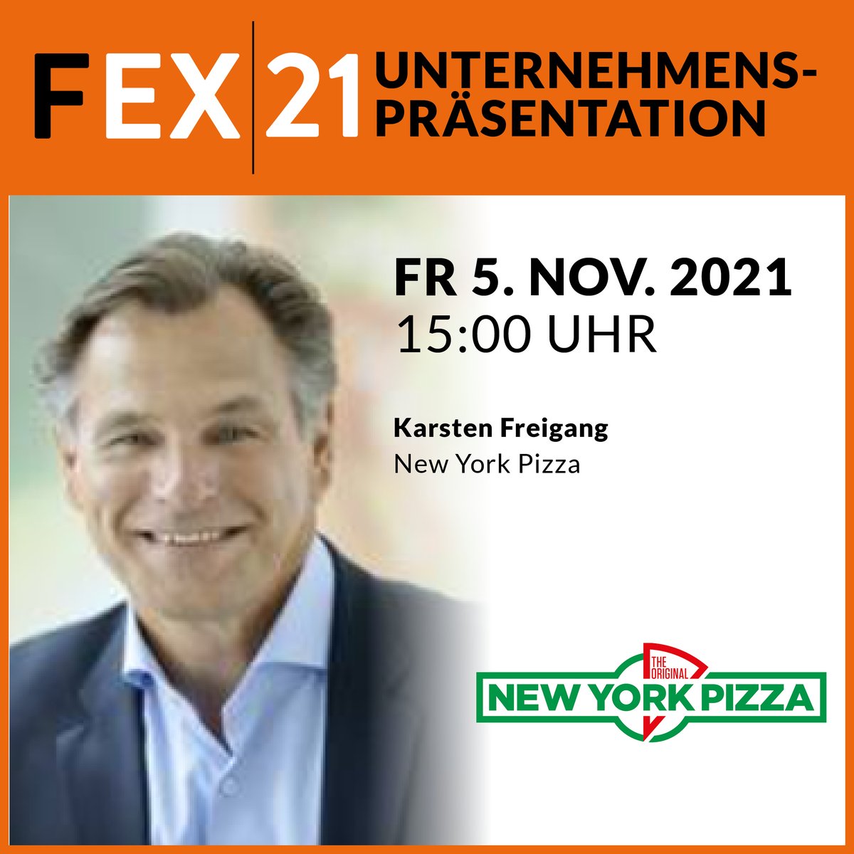 FranchiseExpo22's tweet photo. Sei dabei! Am 5. Nov. um 15:00 Uhr stellt Karsten Freigang das #Franchisesystem New York Pizza auf der Action stage der #FEX21 vor!
Franchise Expo Frankfurt 21 | 4.-6.11.2021
Tickets: https://t.co/doaxfA2VMO
Mit Promocode 1899 kostenfrei!
#franchise #franchising #franchiseexpo https://t.co/Xpz7V9sAo2